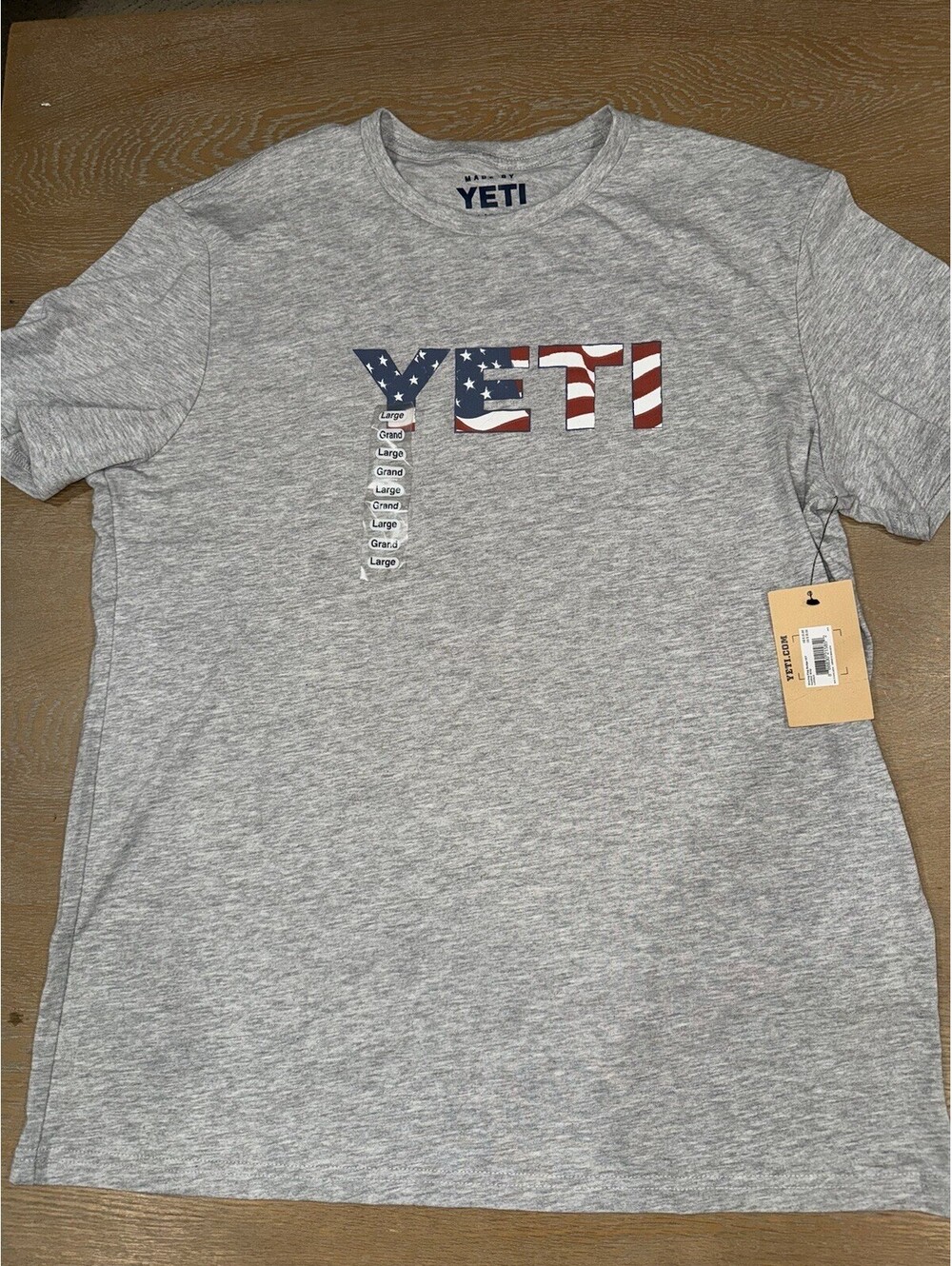 Yeti American Flag USA T Shirt Short Sleeve Sz LARGE Gray NWT